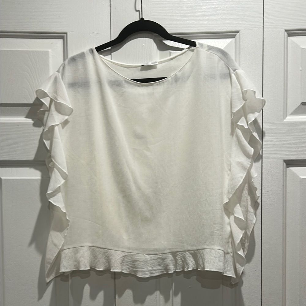 Zara White Ruffle Sleeve Top, XS